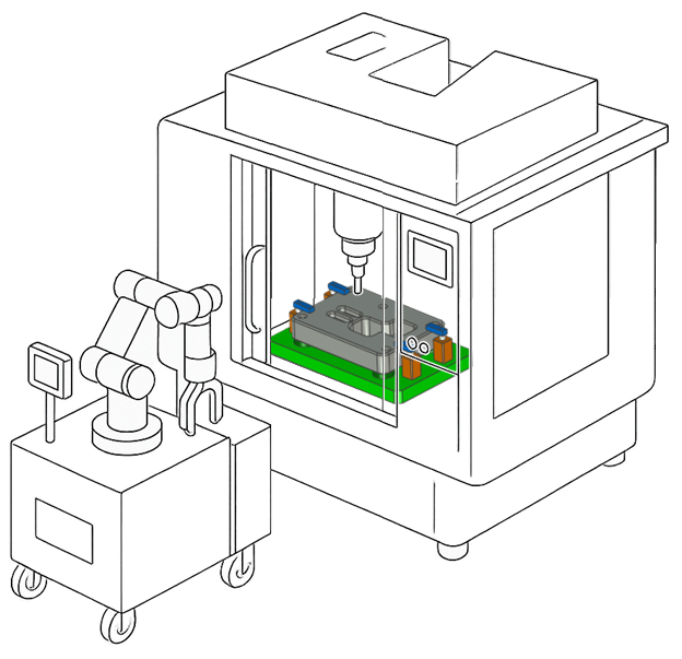 ロボットアームと加工機の自動化システム